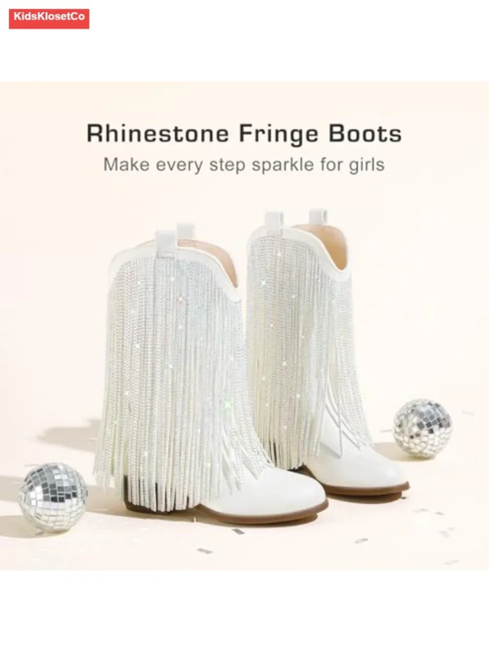 Rhinestone Fringe Cowgirl Boots Girls Mid Calf Pointed Toe Cowboy Boots Toddler